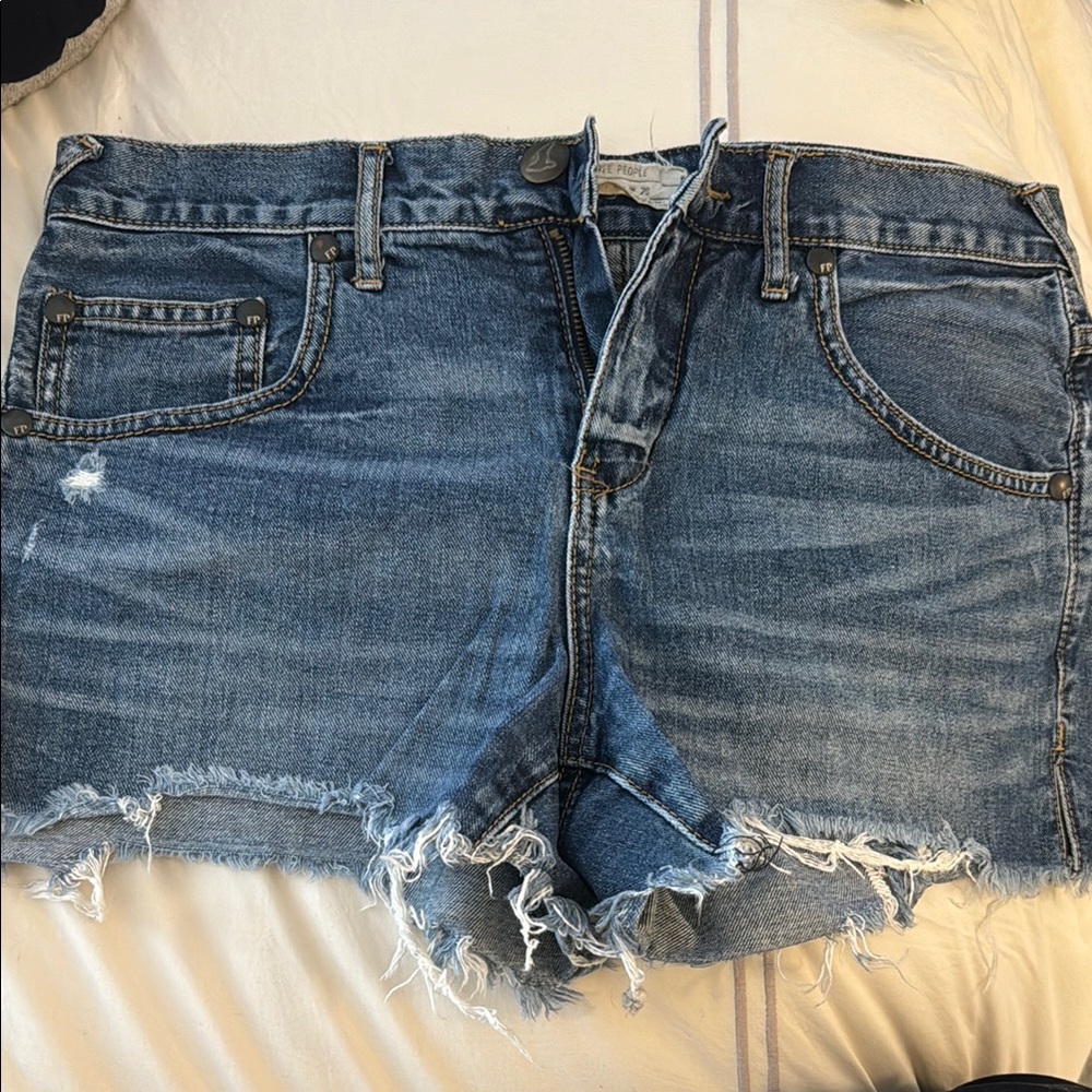 Free People Blue Vintage Jean Shorts Distressed